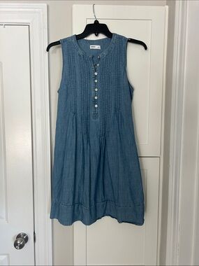Sonoma Chambray Blue Sleeveless Pintuck Button Dress